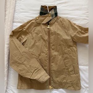 Barbour Beige Jacket with Green Plaid Lining
